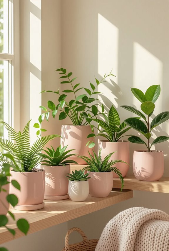 pink pots with plants