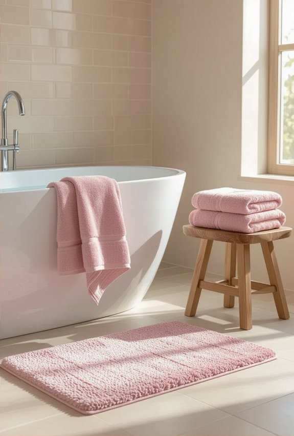 pink textiles warm neutral bath