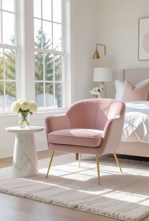 pink velvet chaise focal point