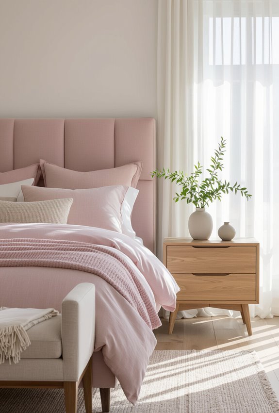 pink warmth meets woodgrain