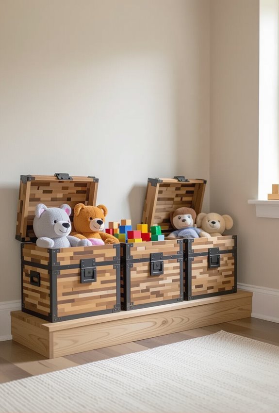 pixelated wooden toy chests