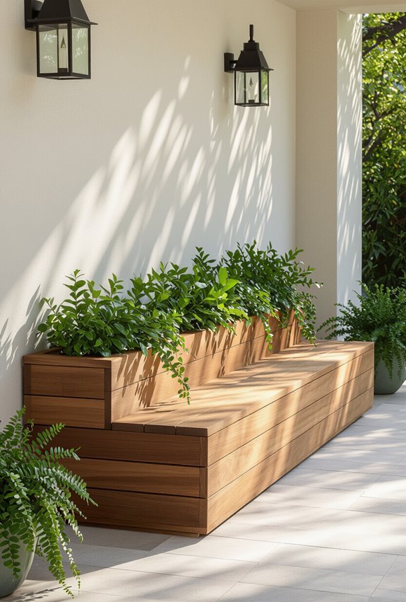 planter benches with greenery