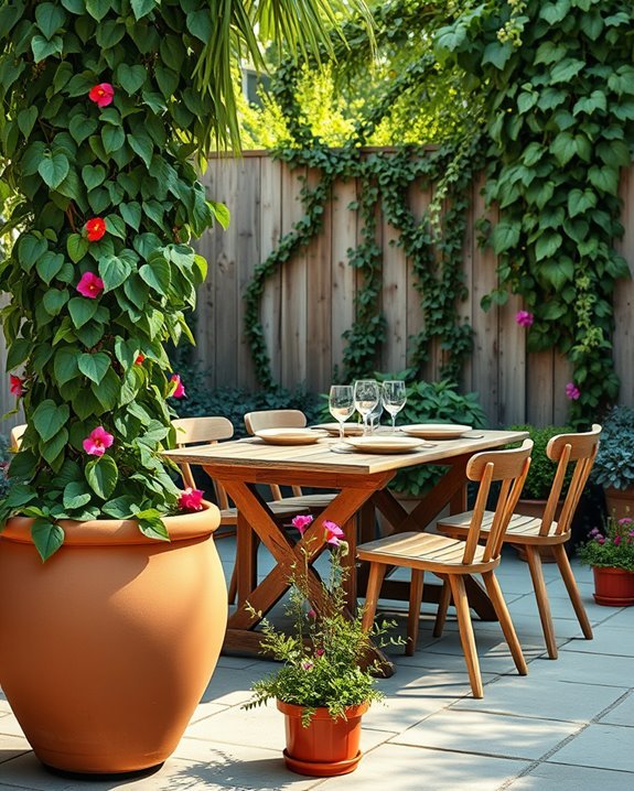 planters enhance backyard privacy