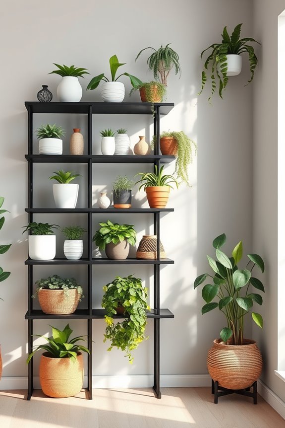 plants enhance black shelves