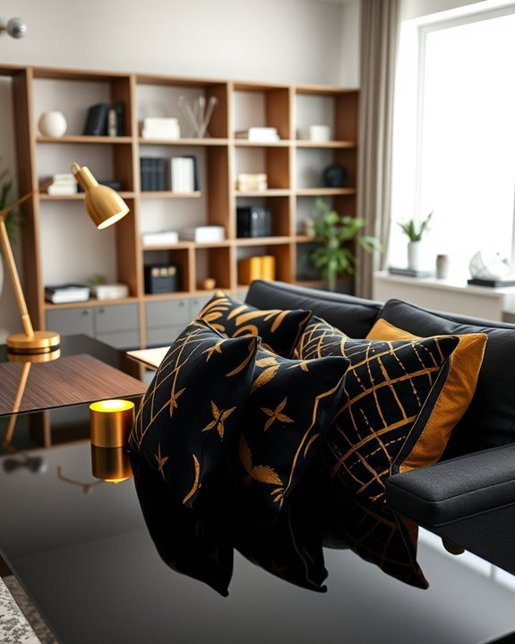 playful black gold cushions