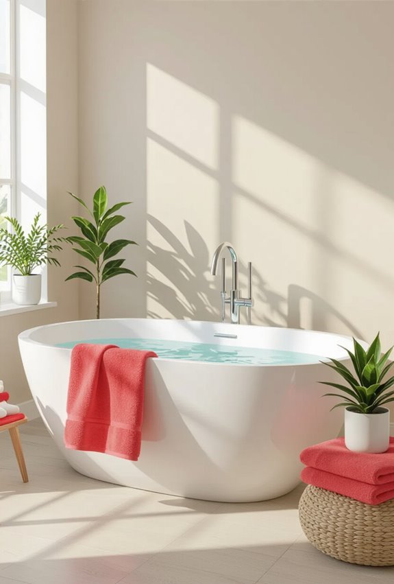 playful coral bathroom accents
