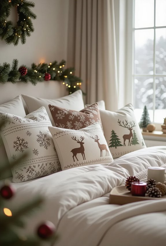 playful festive pillows with sayings