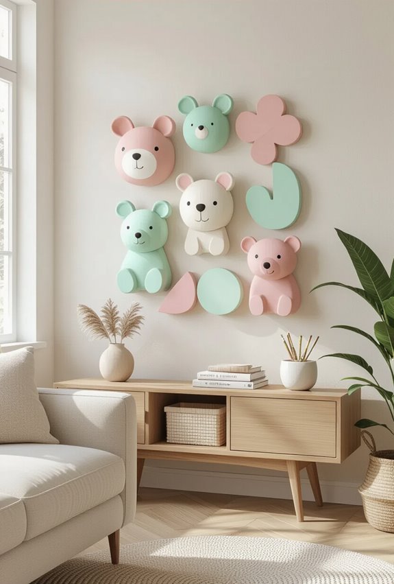 playful kawaii animal wallart
