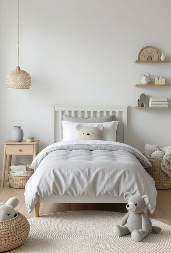 playful neutral grey bedroom