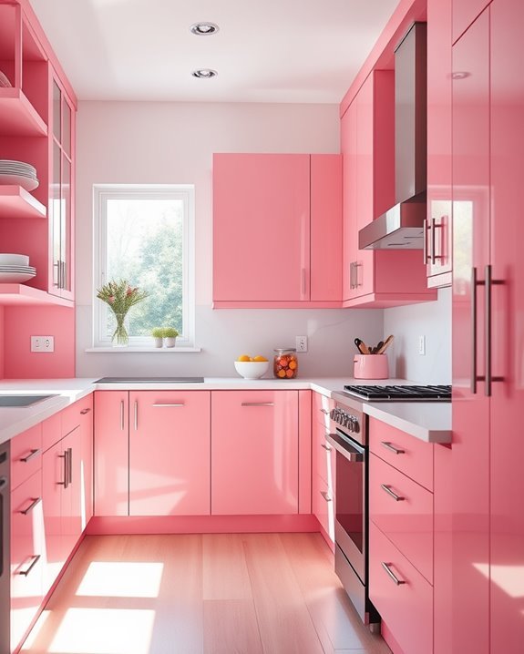 playful pink kitchen cabinets