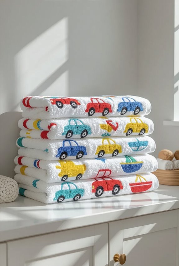 playful vehicle themed kids towels