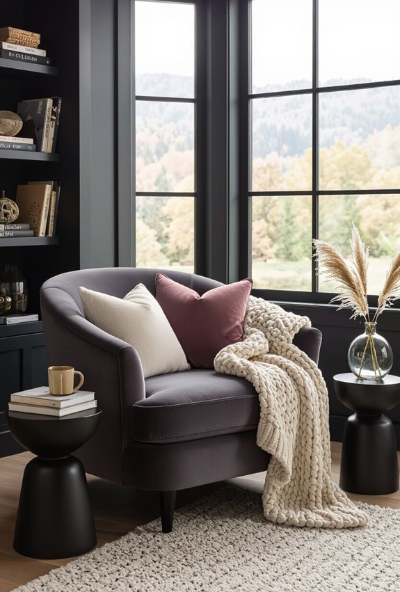 plush cozy window side reading nook