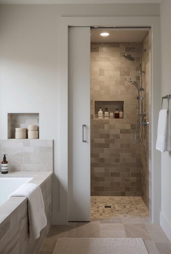 pocket door saves shower clearance