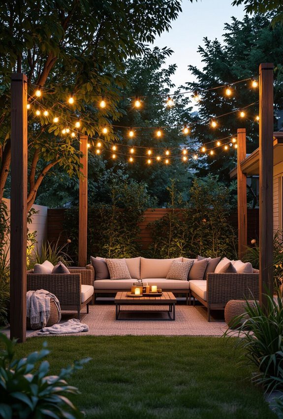 poles supported tensioned cafe lights