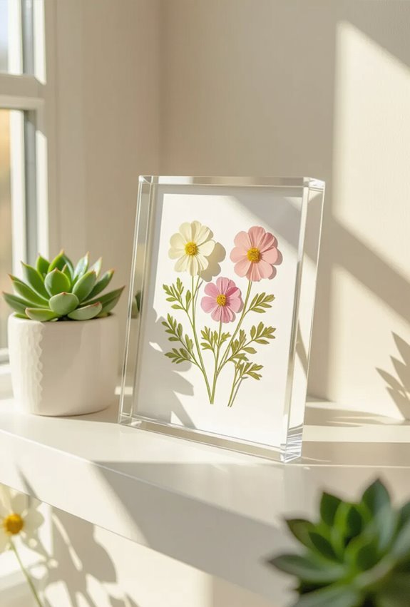 pressed flowers in glass frames