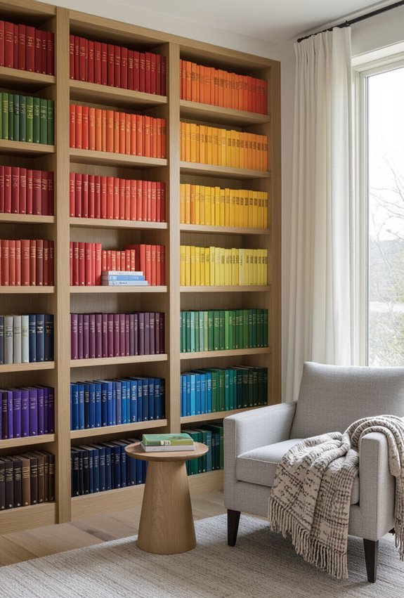 rainbow spined tactile color coded shelves