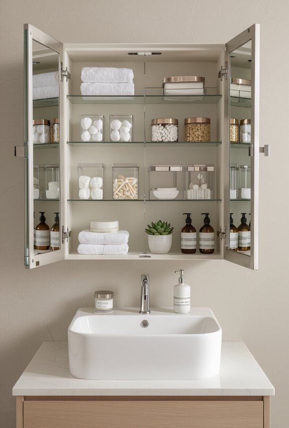 recessed adjustable mirror organizers
