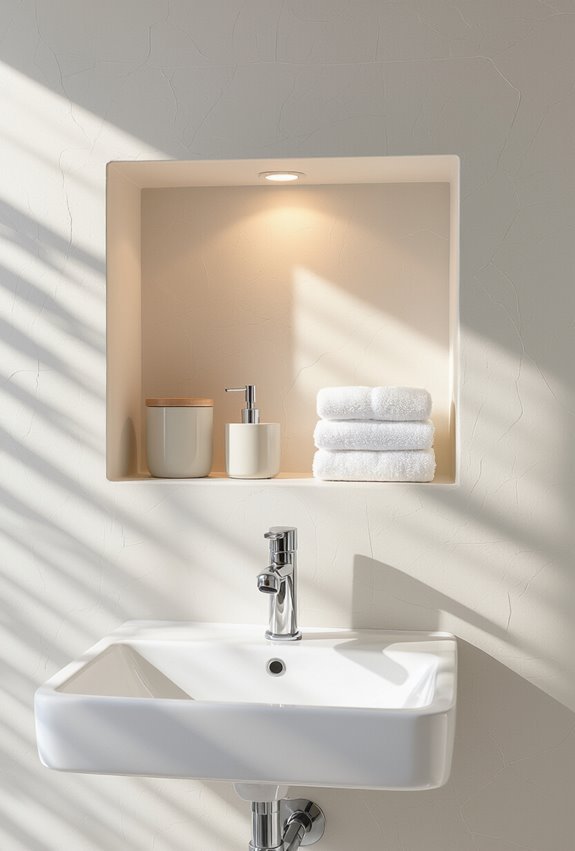 recessed built in bathroom storage