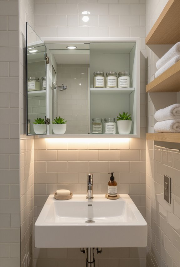 recessed over sink storage cabinetry