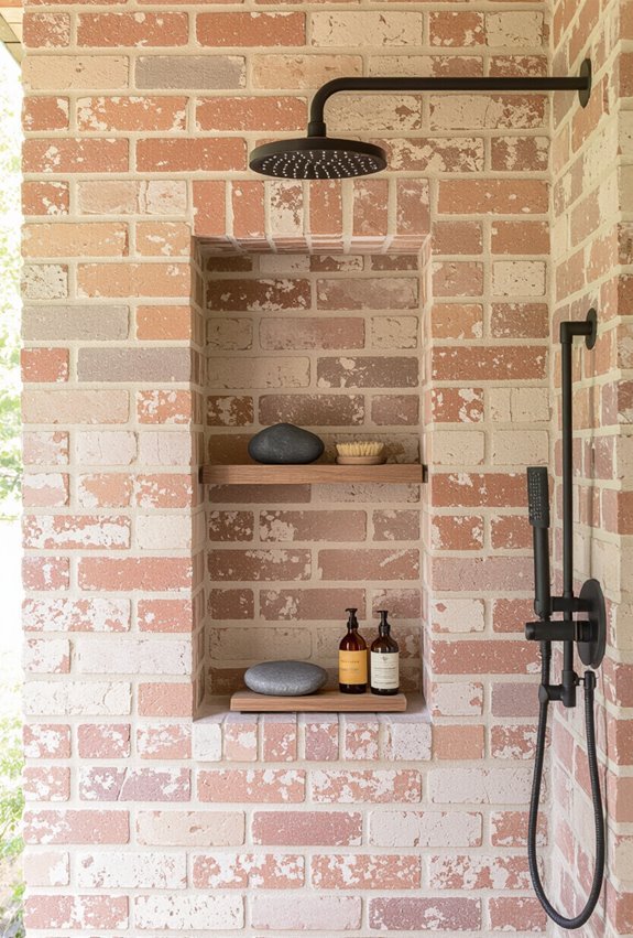 reclaimed brick rustic shower niche