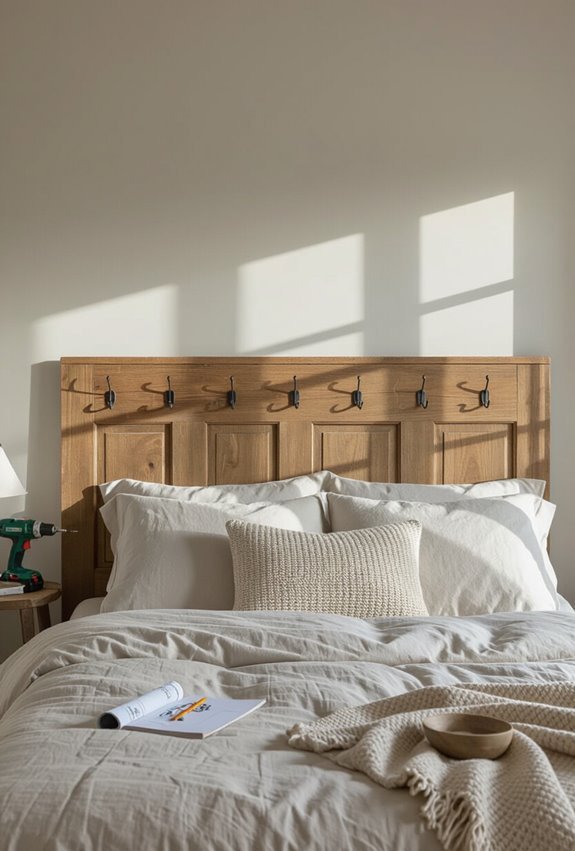 reclaimed door headboard with hooks