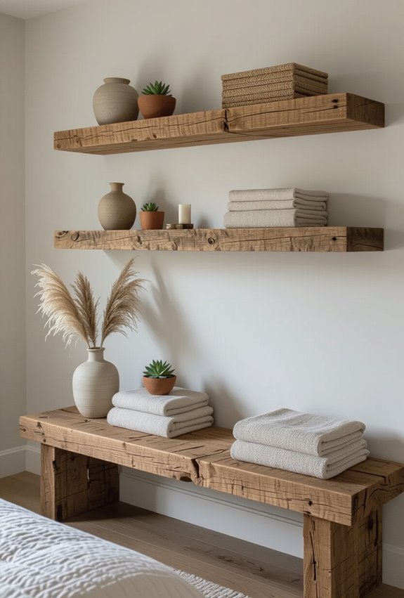 reclaimed floating wood shelves