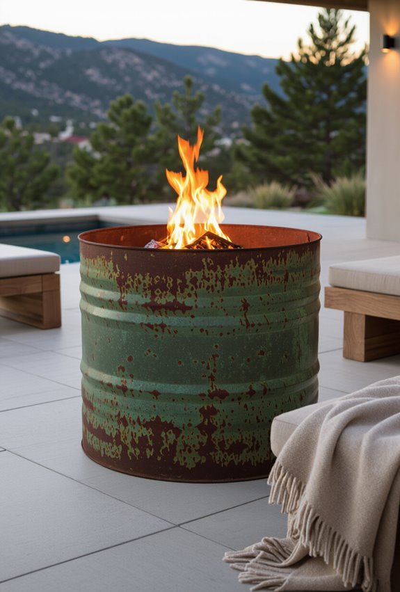 reclaimed patina drum firepit