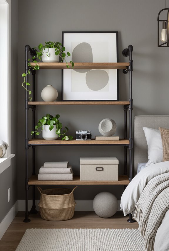 reclaimed pipe shelves with fittings