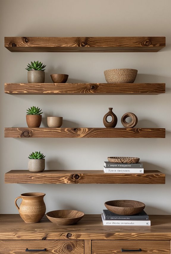 reclaimed rustic brown wood shelves
