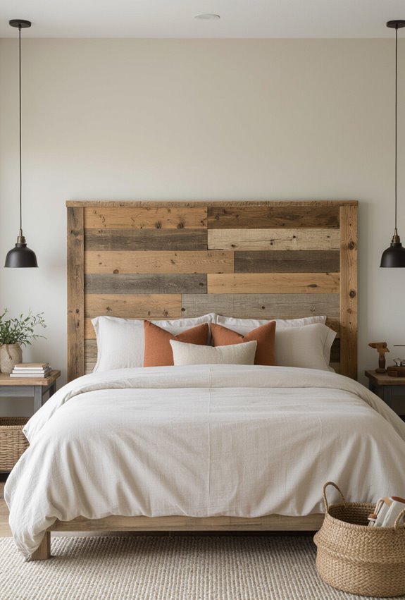 reclaimed weathered plank headboard