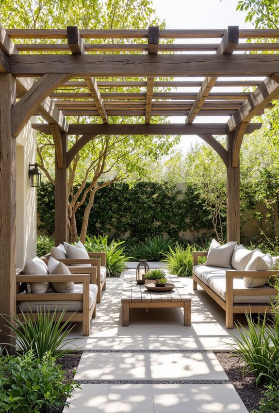 reclaimed weatherproof rustic wooden pergola