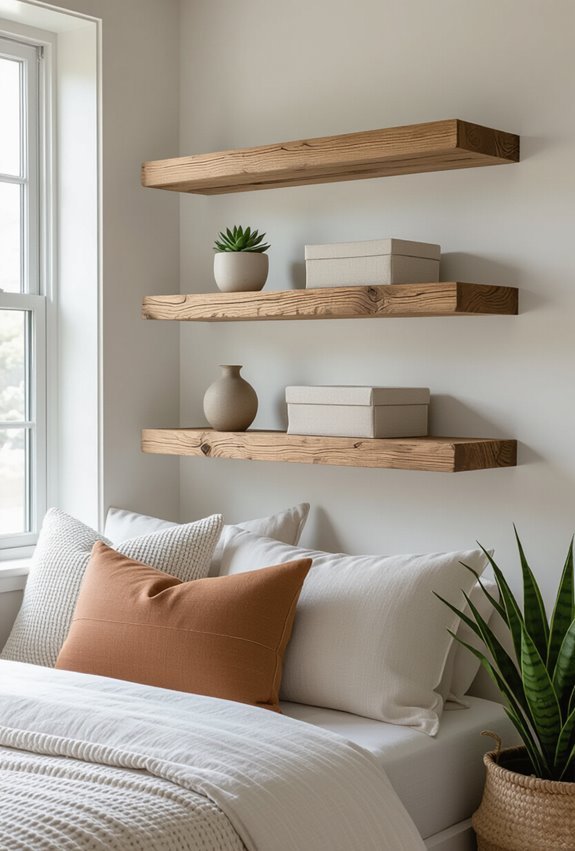 reclaimed wood floating shelves