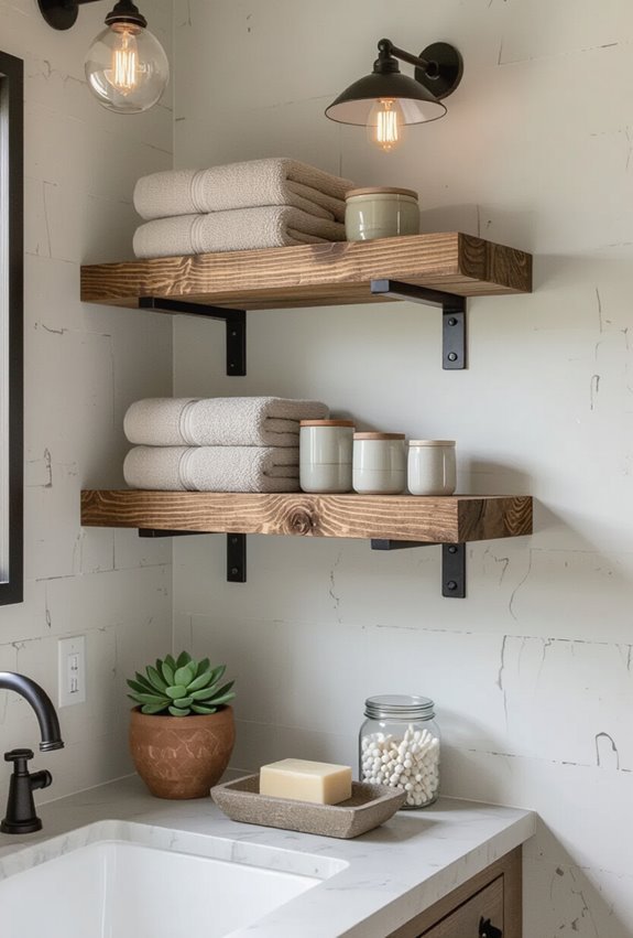 reclaimed wood industrial floating shelves