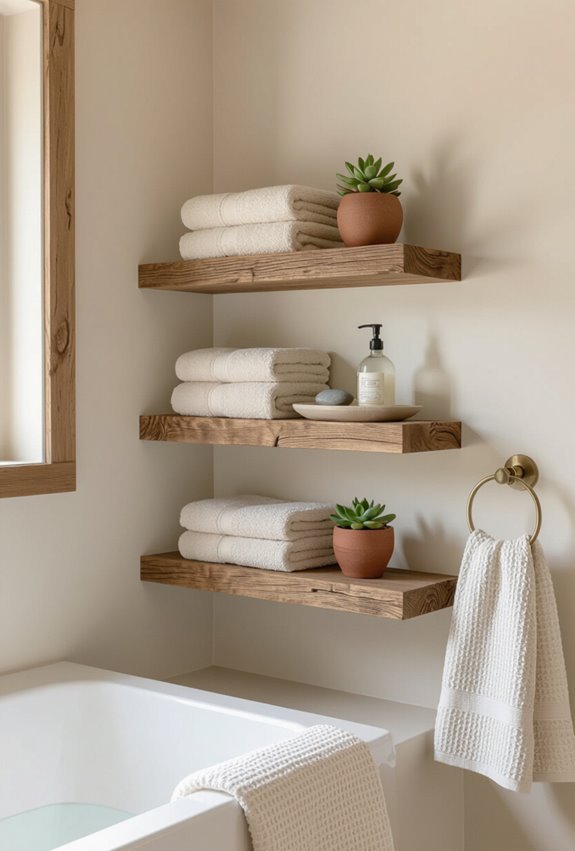 reclaimed wooden shelving with ladder