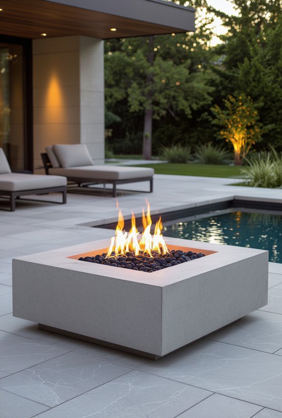 reflective fireplace with fountains
