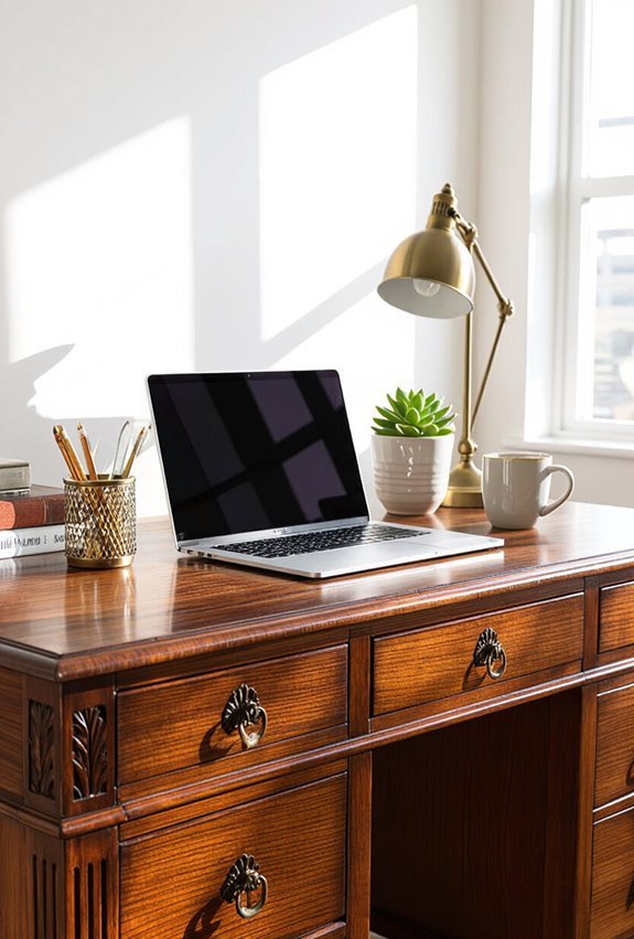 repurposed antique desk workspace