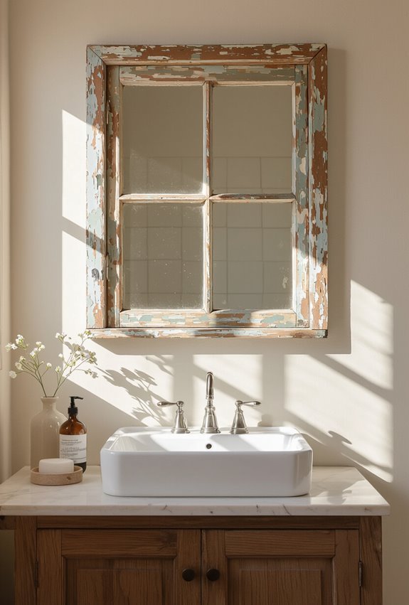 repurposed vintage window bathroom decor