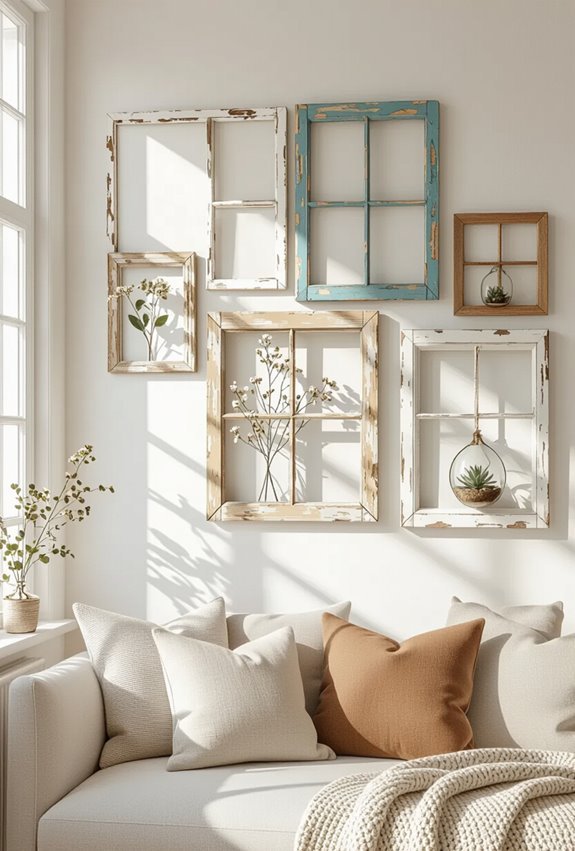 repurposed vintage window frame collage