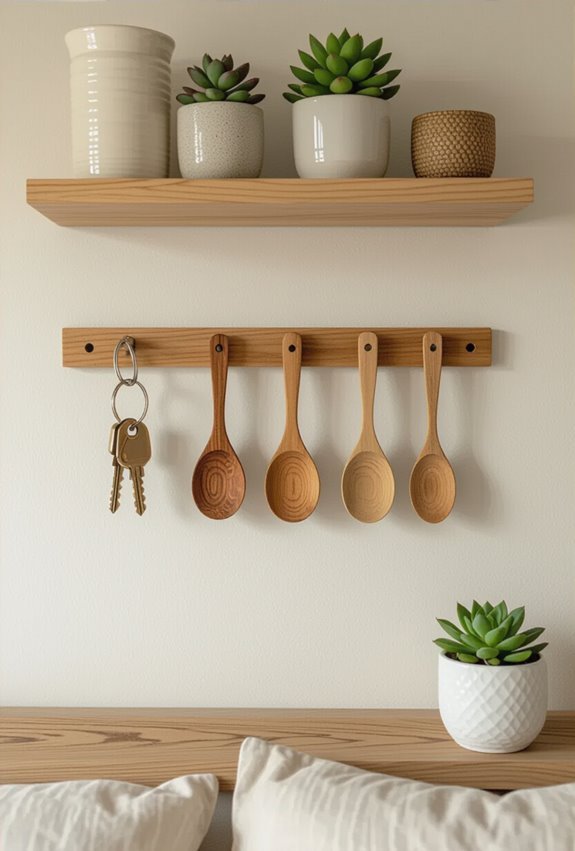 repurposed wooden spoon keyhooks