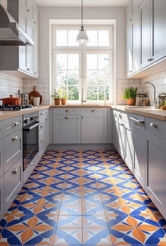 retro blue and orange hexagon tiles