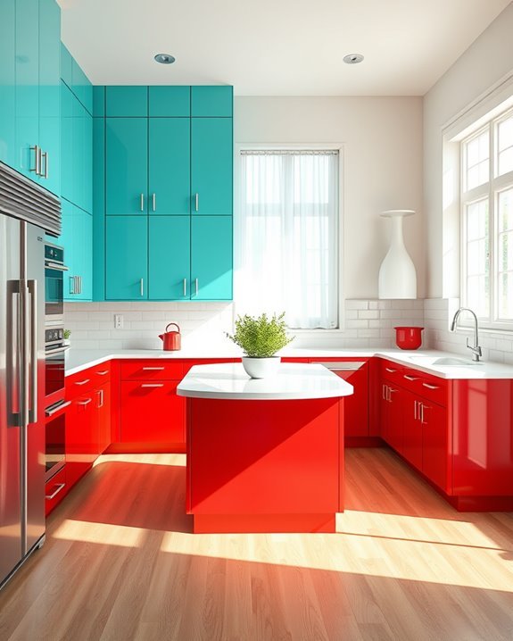 retro turquoise and red