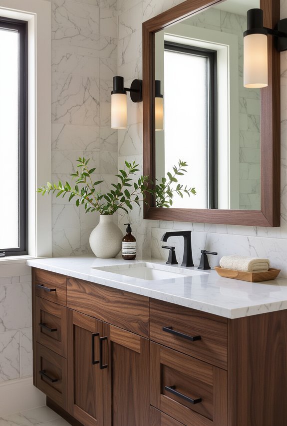 rich wood finished moody vanities