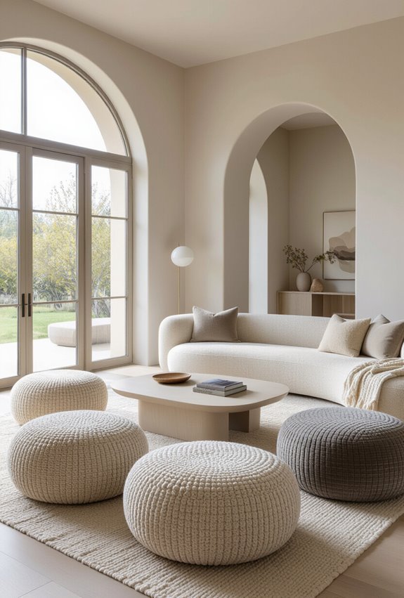 rounded poufs enhance flexible seating