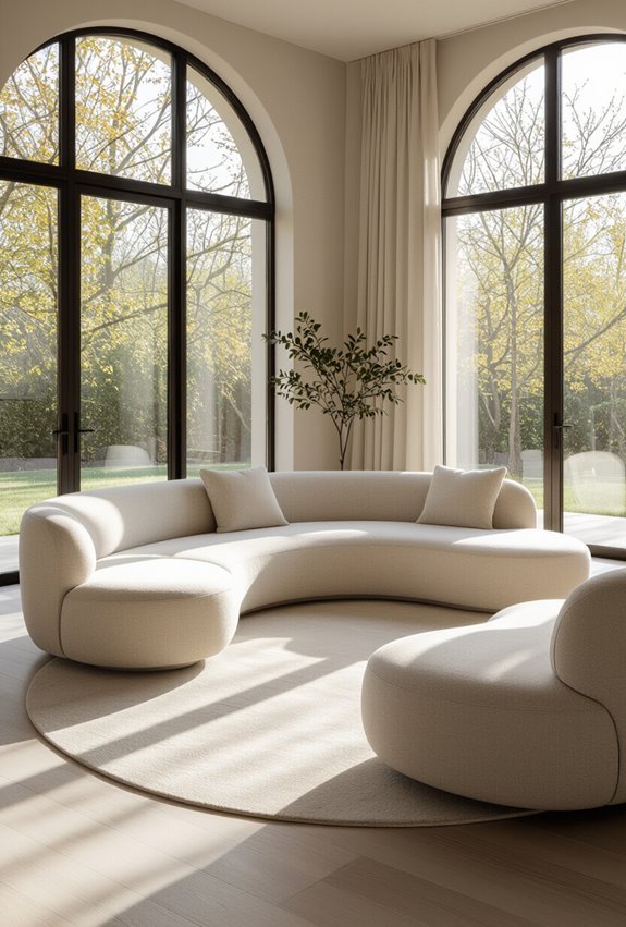 rounded rug anchors room