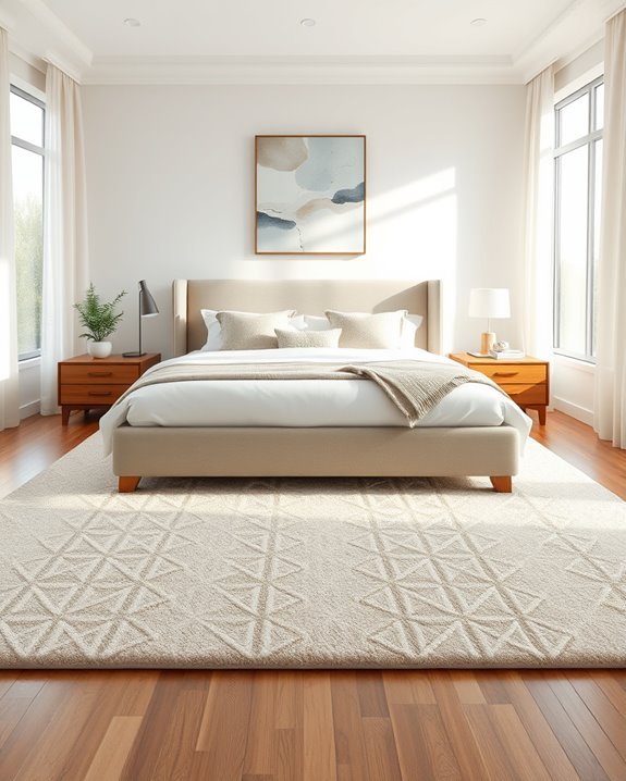 rug defines cozy bedroom space