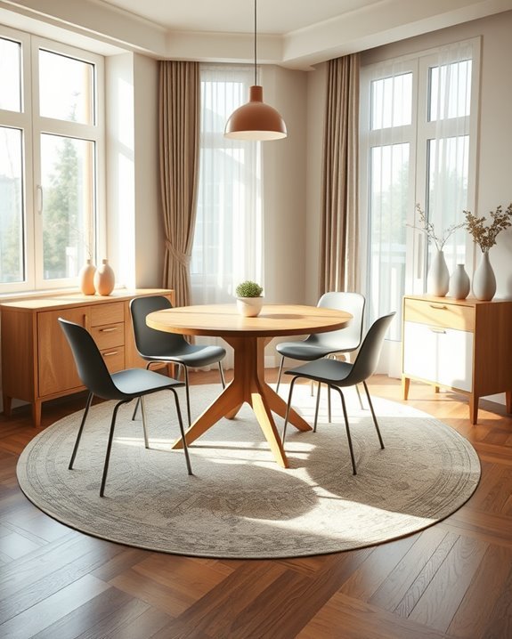 rug defines dining space