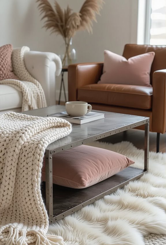 rugged furnishings softened with textiles