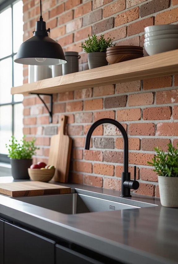 rugged reclaimed brick backsplash