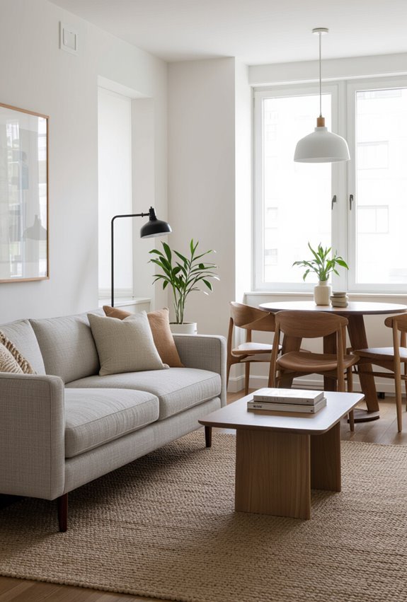 rugs and lighting define zones