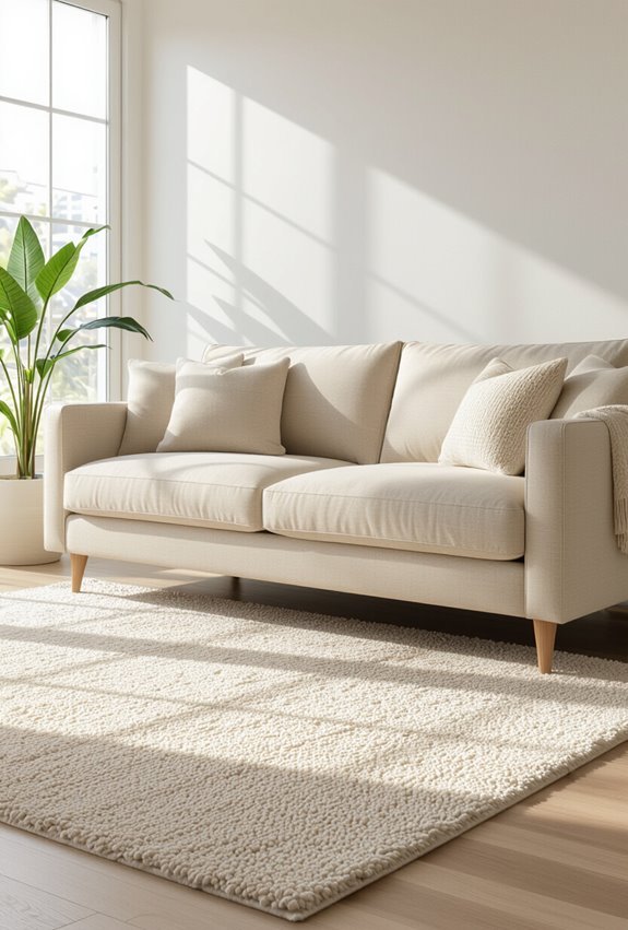 rugs soften beige couch lines